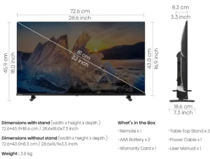 Adyxa tv dimention 32 inch